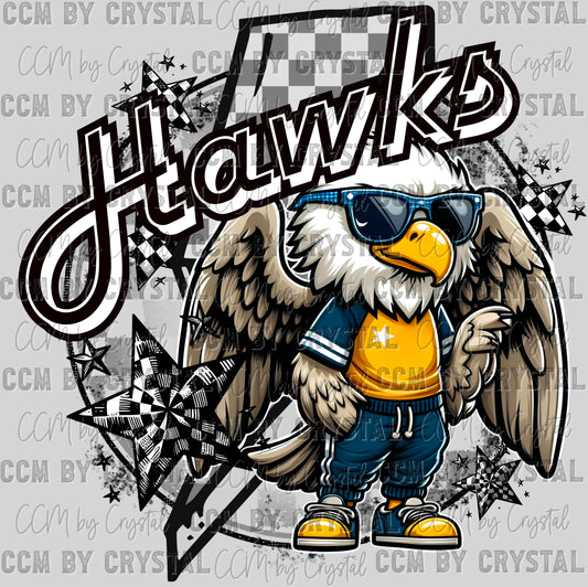 Hawks Cute Mascot Ready to Press Transfer DTF Transfer Sublimation Transfer