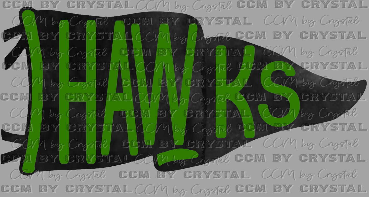 Hawks Pennant Mascot Ready to Press Transfer DTF Transfer Sublimation Transfer