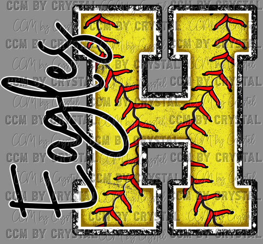 H Eagles Softball Faux Chenille PNG Digital File ONLY