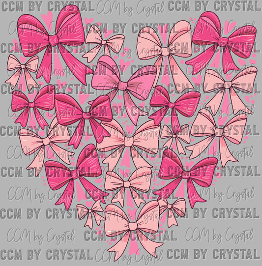Heart made with Bows Valentines Day Ready to Press Transfer DTF Transfer Sublimation Transfer