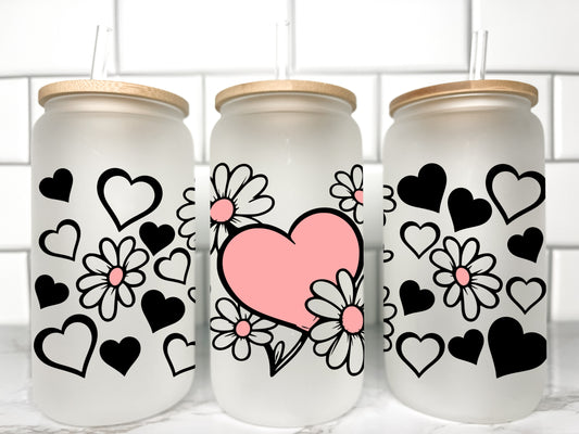 Hearts Valentines Day UV DTF Transfer 16oz Libby Glass Can Wrap Ready to Apply