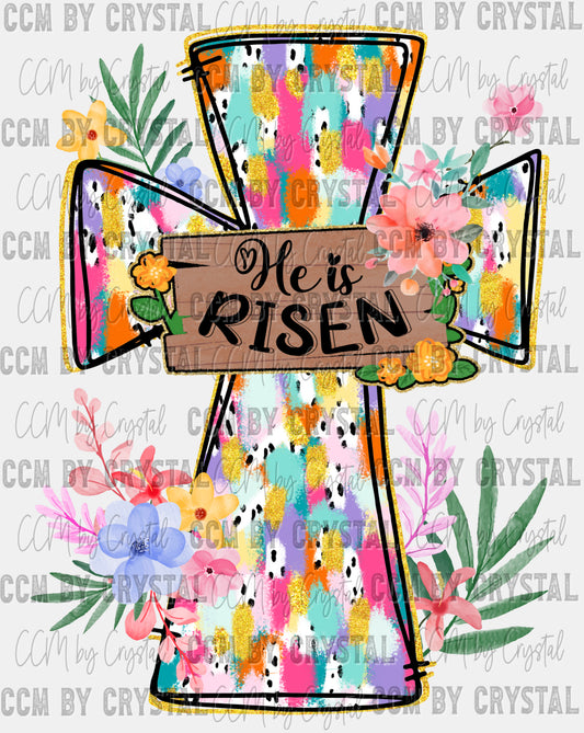 He is Risen Colorful Cross Faux Glitter Ready to Press Transfer DTF Transfer Sublimation Transfer