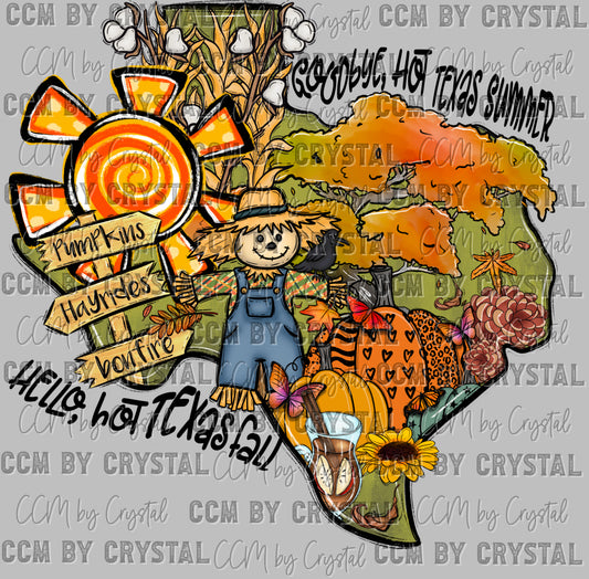 Hello Hot Texas Fall Ready to Press Transfer DTF Transfer Sublimation Transfer