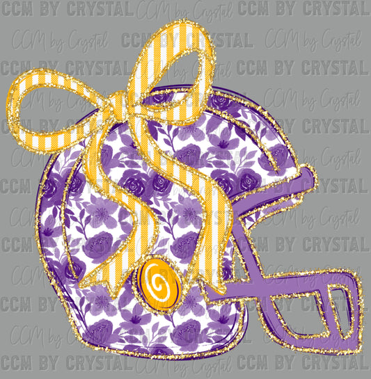 Purple Flora Helmet with  Gold Bow Ready to Press Transfer DTF Transfer Sublimation Transfer