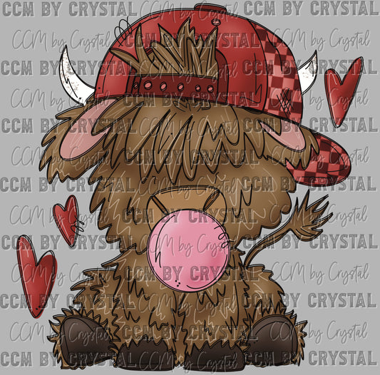 Highland Cow Hat Valentines Day Ready to Press Transfer DTF Transfer Sublimation Transfer