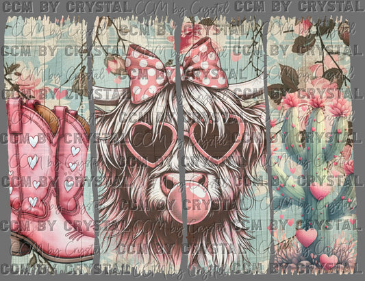 Highland Cow Hearts Valentines Day Ready to Press Transfer DTF Transfer Sublimation Transfer