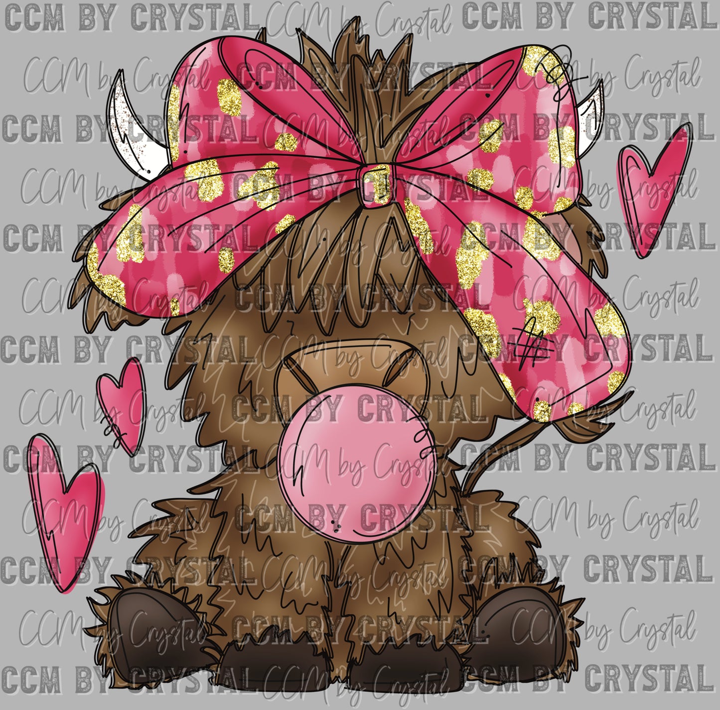 Highland Cow Bow Valentines Day Ready to Press Transfer DTF Transfer Sublimation Transfer
