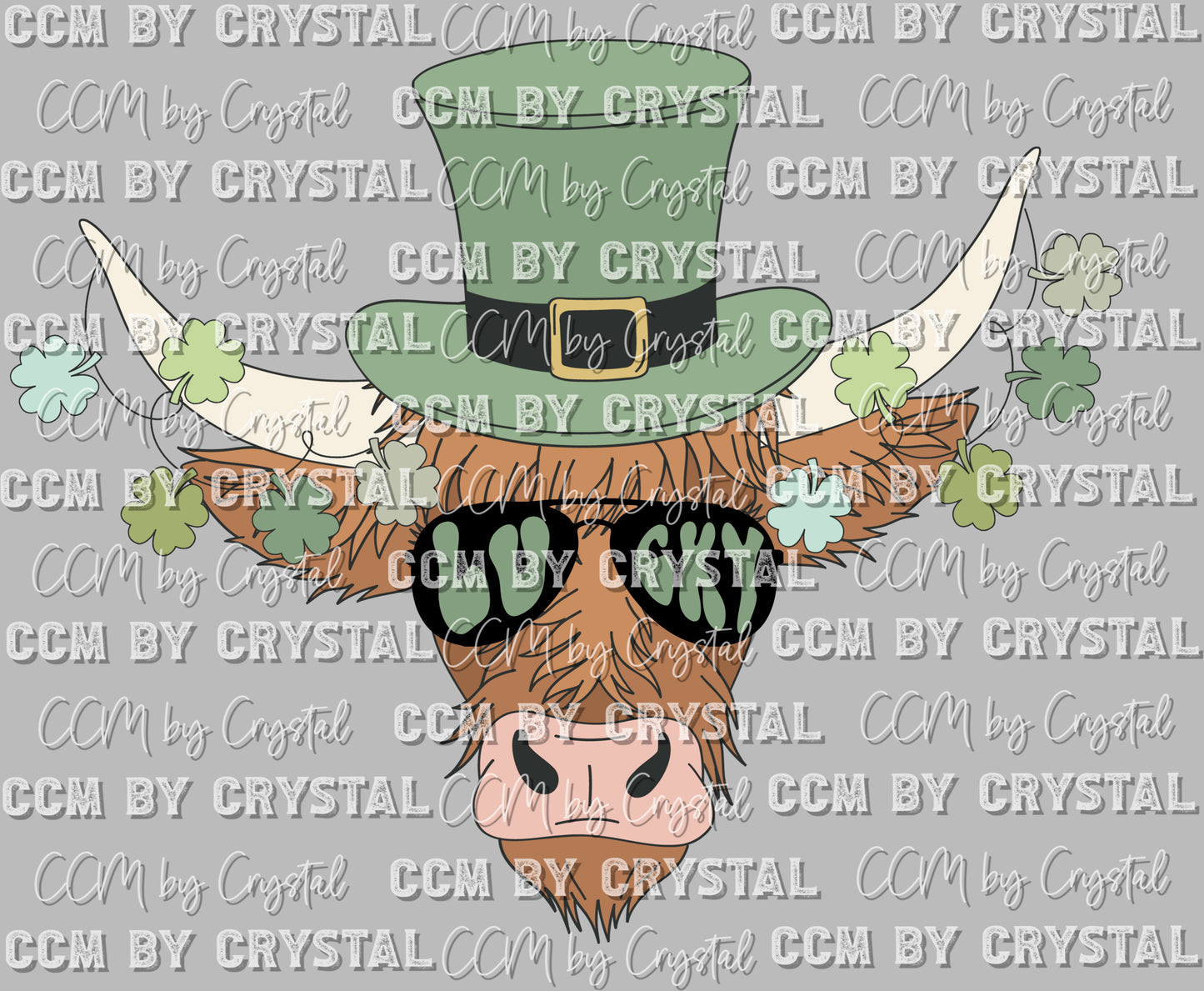 Highland Cow Lucky Glasses St. Patrick's Day Ready to Press Transfer DTF Sublimation