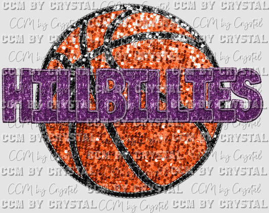 Hillbillies Basketball Faux Sequins Faux Embroidery Mascot Ready to Press Transfer