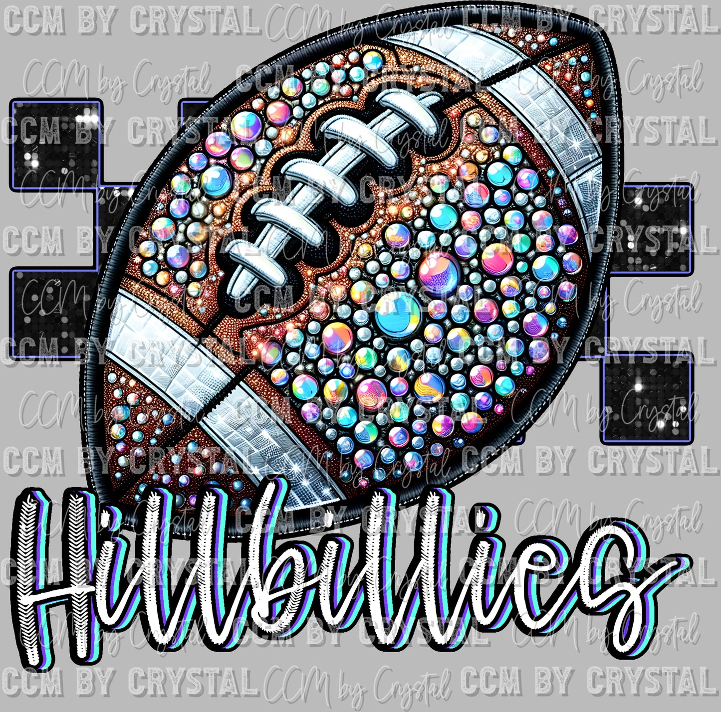 Hillbillies Football Mascot Faux Rhinestones Effect Ready to Press Transfer DTF Transfer Sublimation Transfer