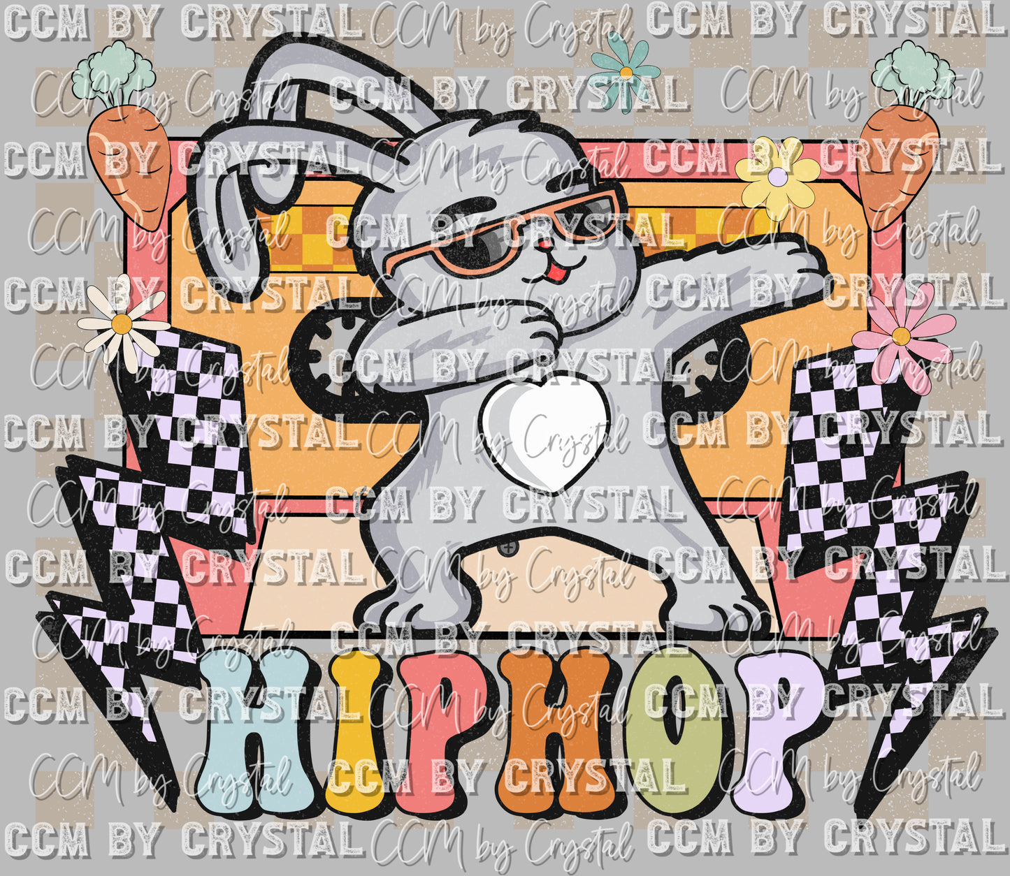 Hip Hop Bunny with Lightning Bolts Easter Ready to Press Transfer DTF Sublimation