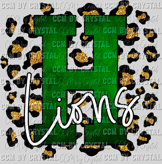 Green H Lions with Gold Leopard Background Mascot PNG Digital File ONLY