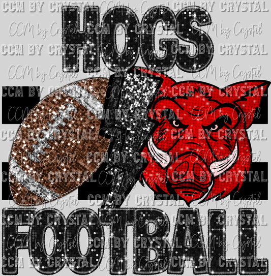 Hogs Football Faux Sequins Faux Embroidery Ready to Press Transfer