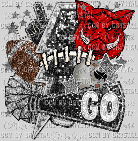 Hogs Football Faux Sequins Faux Embroidery Ready to Press Transfer