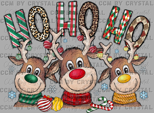 Ho Ho Ho Reindeer Christmas Ready to Press Transfer DTF Transfer Sublimation Transfer