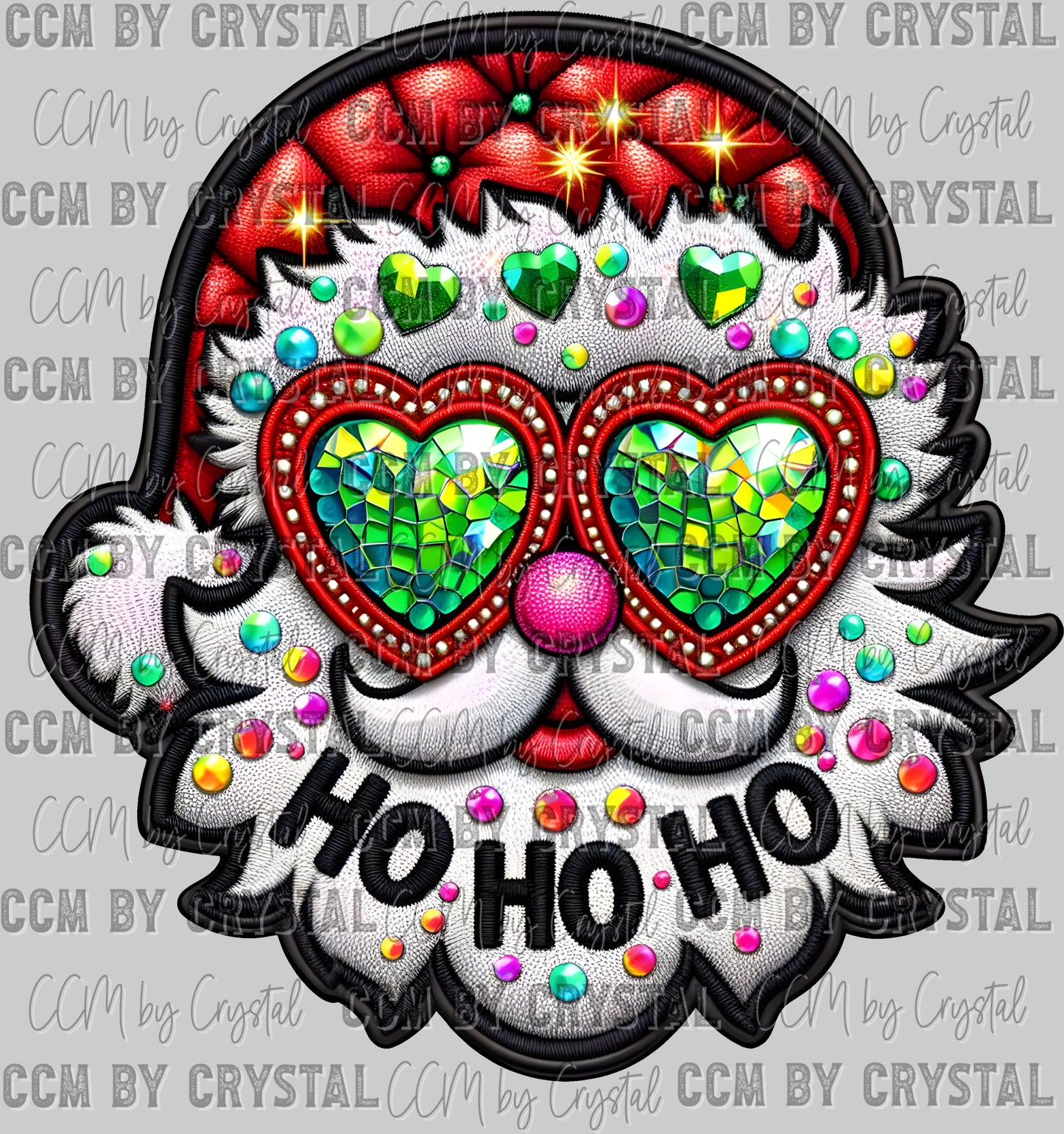 Santa Ho Ho Ho Christmas Faux Rhinestone Effect Ready to Press Transfer DTF Transfer Sublimation Transfer