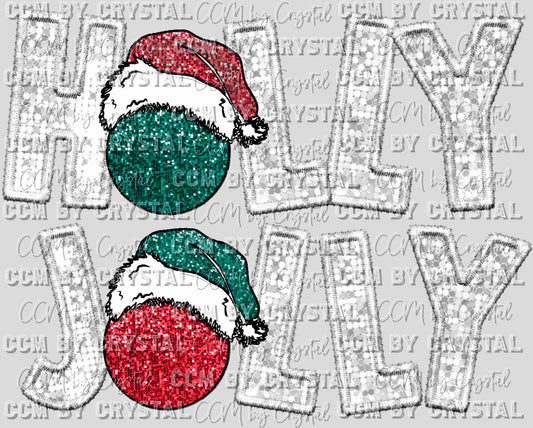 Holly Jolly Christmas Faux Sequins Faux Embroidery Ready to Press Transfer