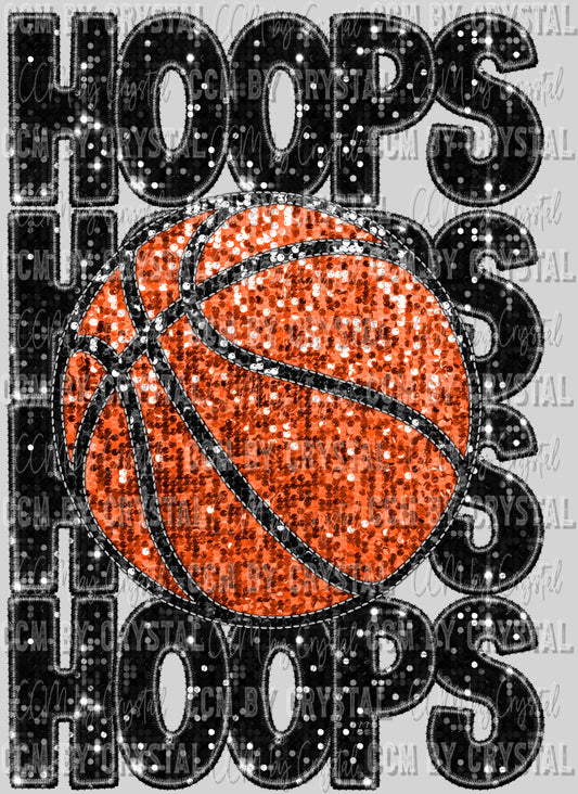 Hoops Basketball Faux Sequins Faux Embroidery Ready To Press Transfer