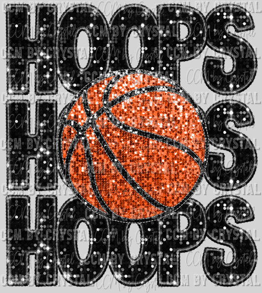 Hoops Basketball Faux Sequins Faux Embroidery Ready To Press Transfer