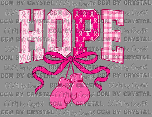 Hope Breast Cancer Bow Gloves Sports Ready to Press Transfer DTF Transfer Sublimation Transfer