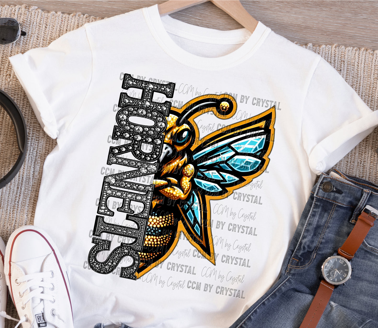 Hornets Mascot Faux Rhinestone Effect Ready to Press Transfer DTF Transfer Sublimation Transfer