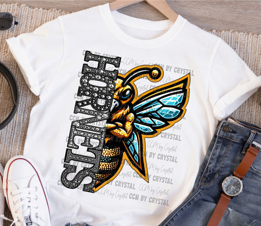 Hornets Mascot Faux Rhinestone Effect Ready to Press Transfer DTF Transfer Sublimation Transfer
