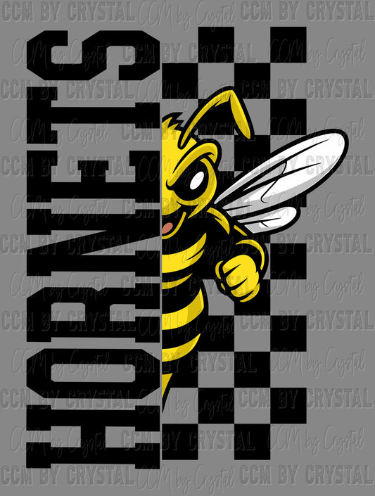 Hornets Checkered Sports Mascot Ready to Press Transfer DTF Transfer Sublimation Transfer