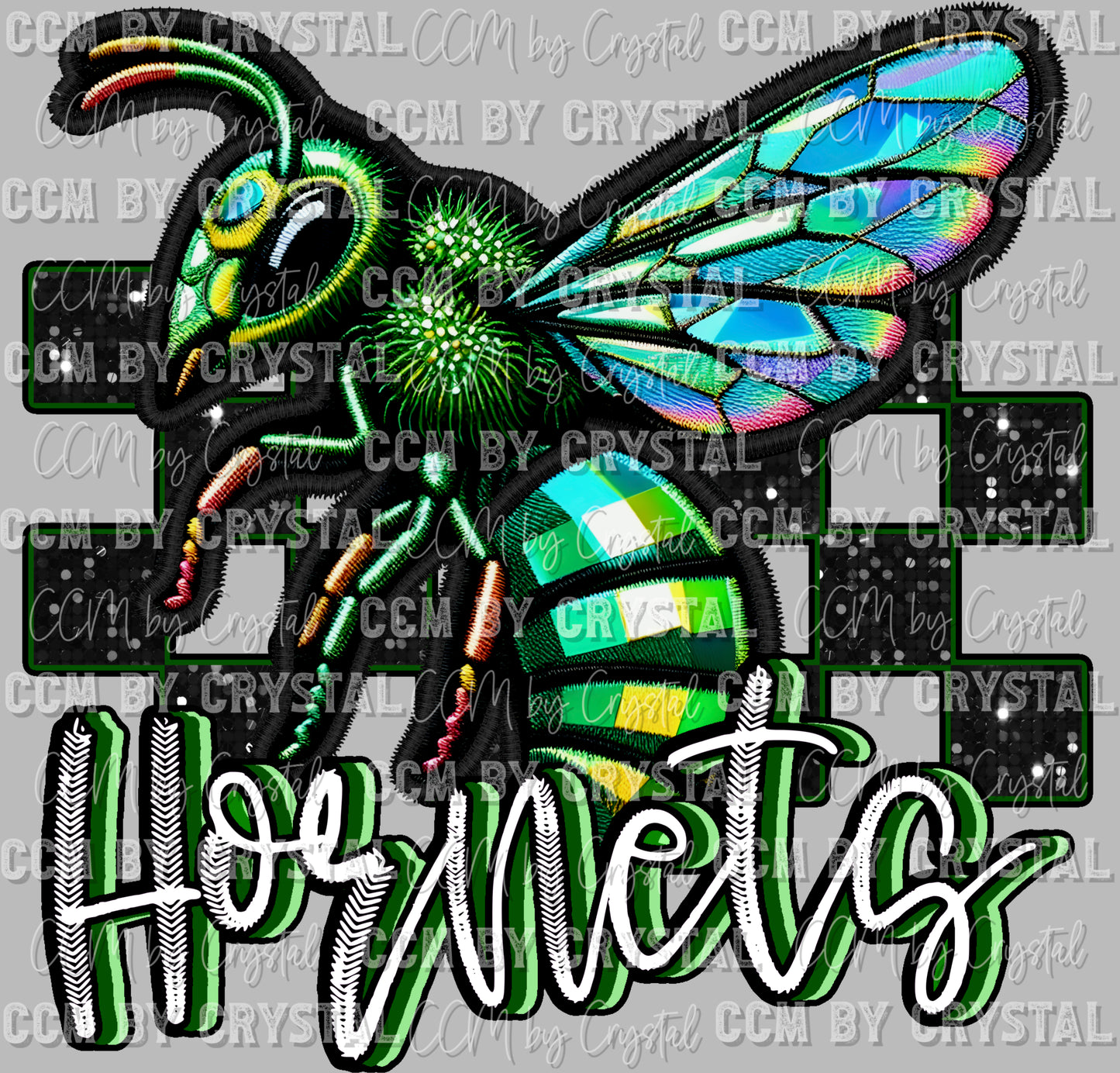 Hornets Mascot Faux Rhinestones Effect Ready to Press Transfer DTF Transfer Sublimation Transfer
