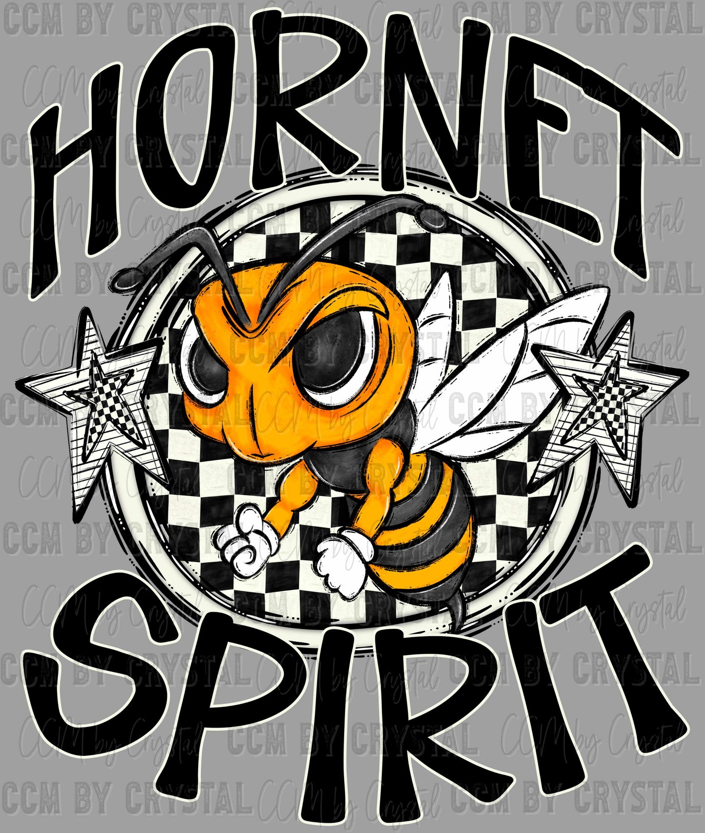 Hornet Spirit Stars Checkered Sports Mascot Ready to Press Transfer DTF Transfer Sublimation Transfer