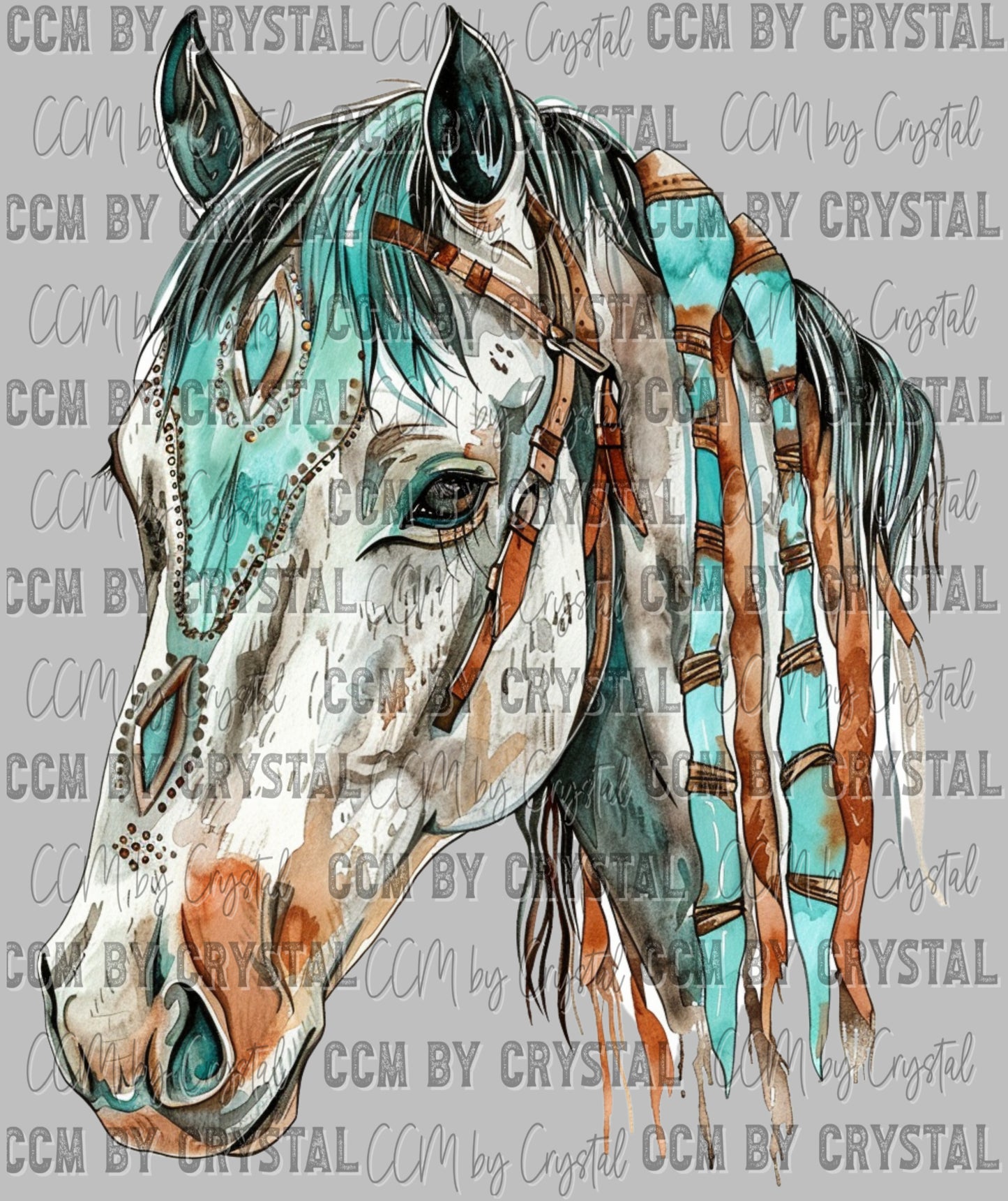Horse Turquoise Western Ready to Press Transfer DTF Transfer Sublimation Transfer