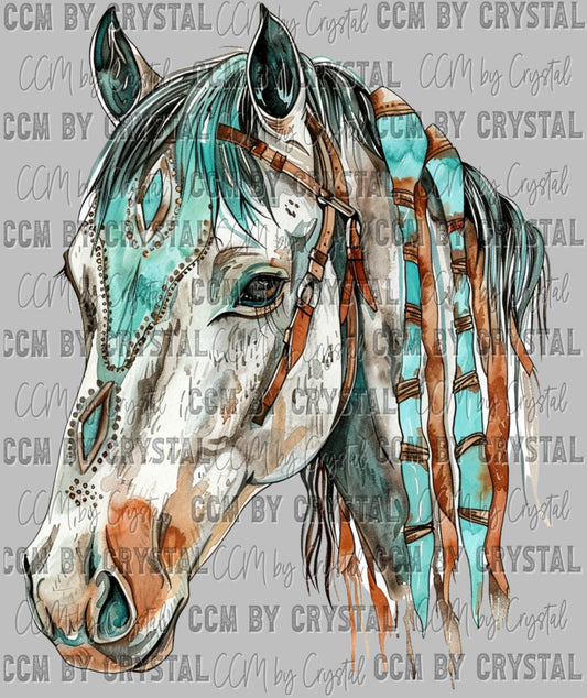 Horse Turquoise Western Ready to Press Transfer DTF Transfer Sublimation Transfer