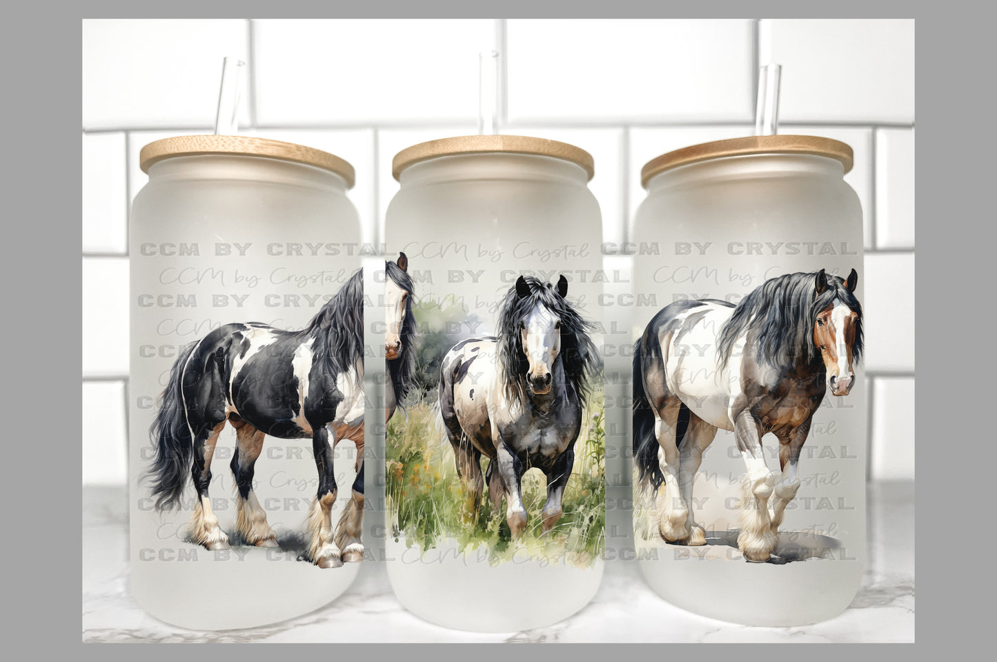 Horses Western UV Transfer 16oz Libby Glass Can Wrap Ready to Apply (