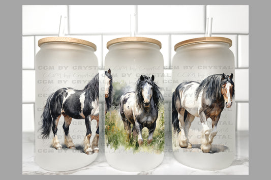 Horses Western UV Transfer 16oz Libby Glass Can Wrap Ready to Apply (