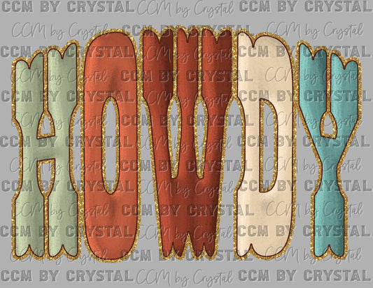 Howdy Western Faux Fake Glitter Ready to Press Instant Peel DTF Transfers Sublimation Transfers