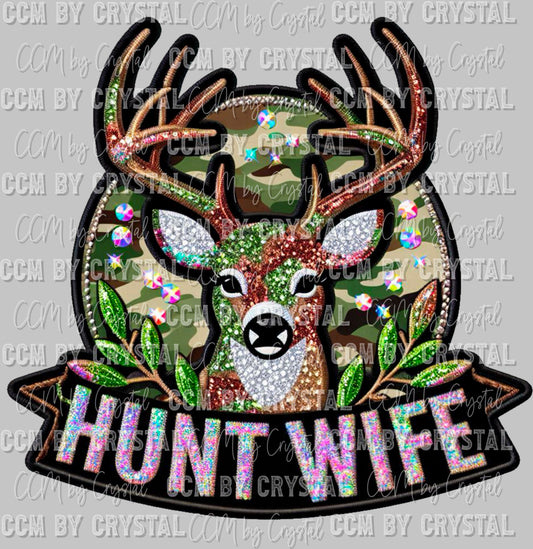 Deer Hunt Wife Faux Rhinestone Effect Ready to Press Transfer