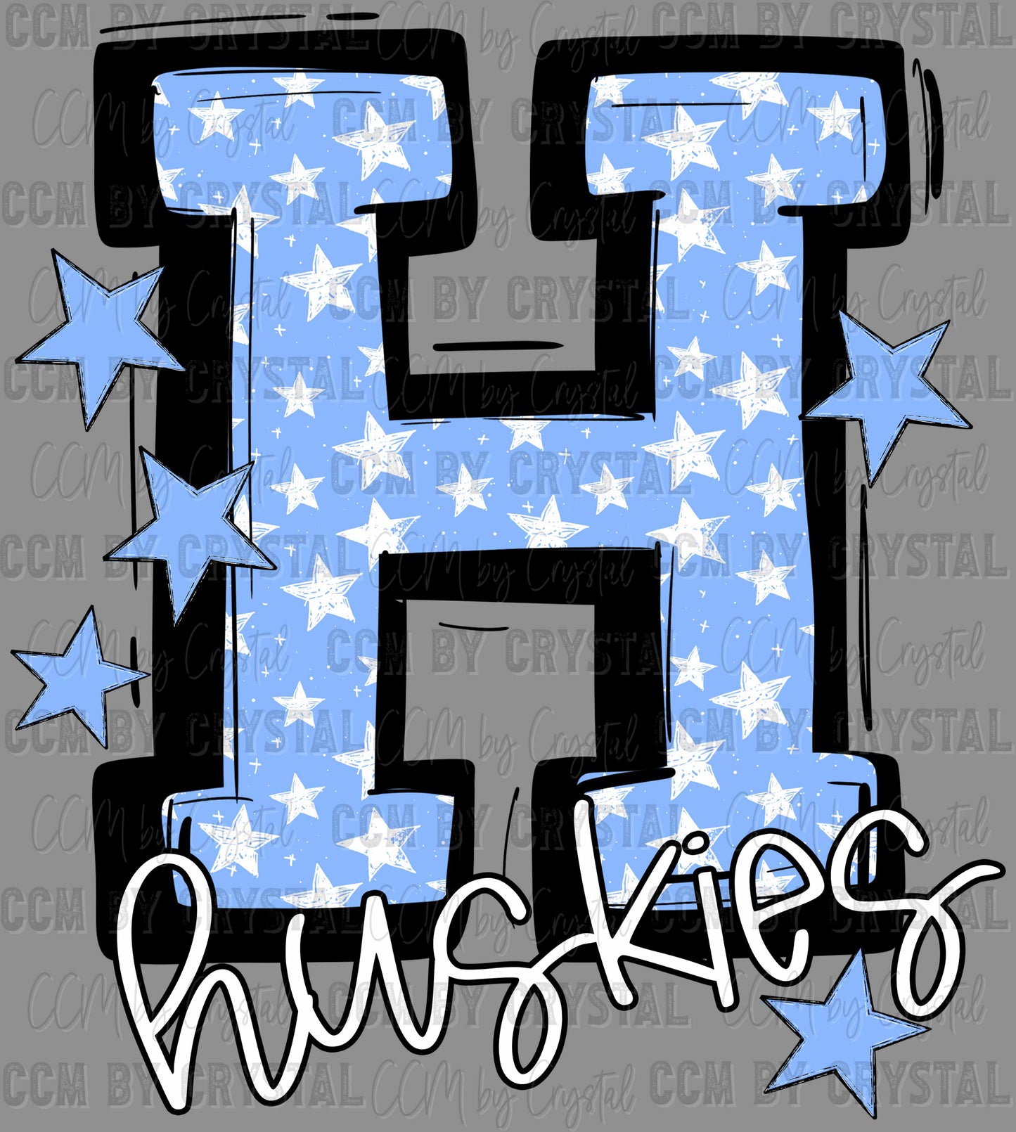Huskies Stars Sports Mascot Ready to Press Transfer DTF Transfer Sublimation Transfer