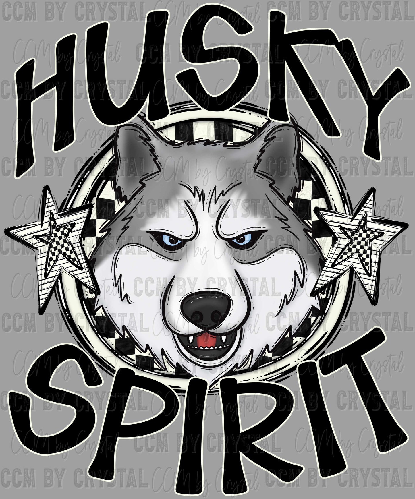 Husky Spirit Stars Checkered Sports Mascot Ready to Press Transfer DTF Transfer Sublimation Transfer