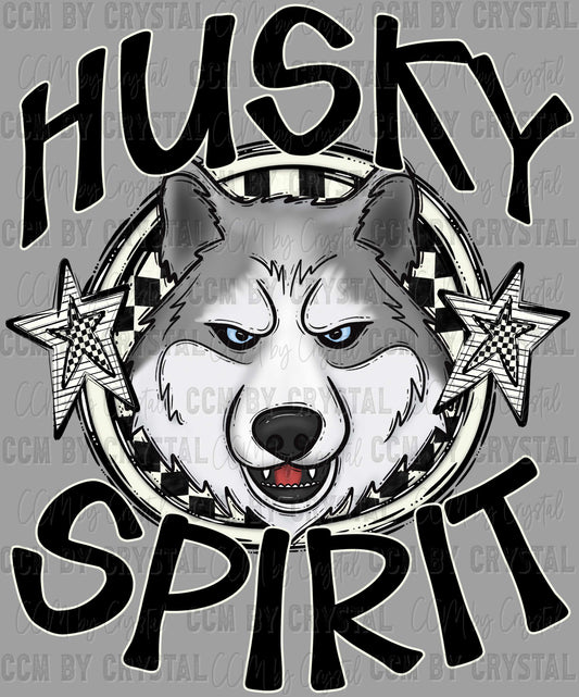 Husky Spirit Stars Checkered Sports Mascot Ready to Press Transfer DTF Transfer Sublimation Transfer