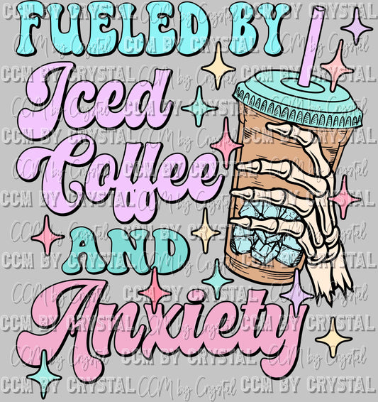 Fueled by Iced Coffee and Anxiety Skellie Hand Ready to Press Transfer