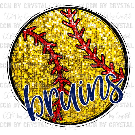 Bruins Softball Faux Sequins Faux Embroidery Mascot Ready to Press Transfer