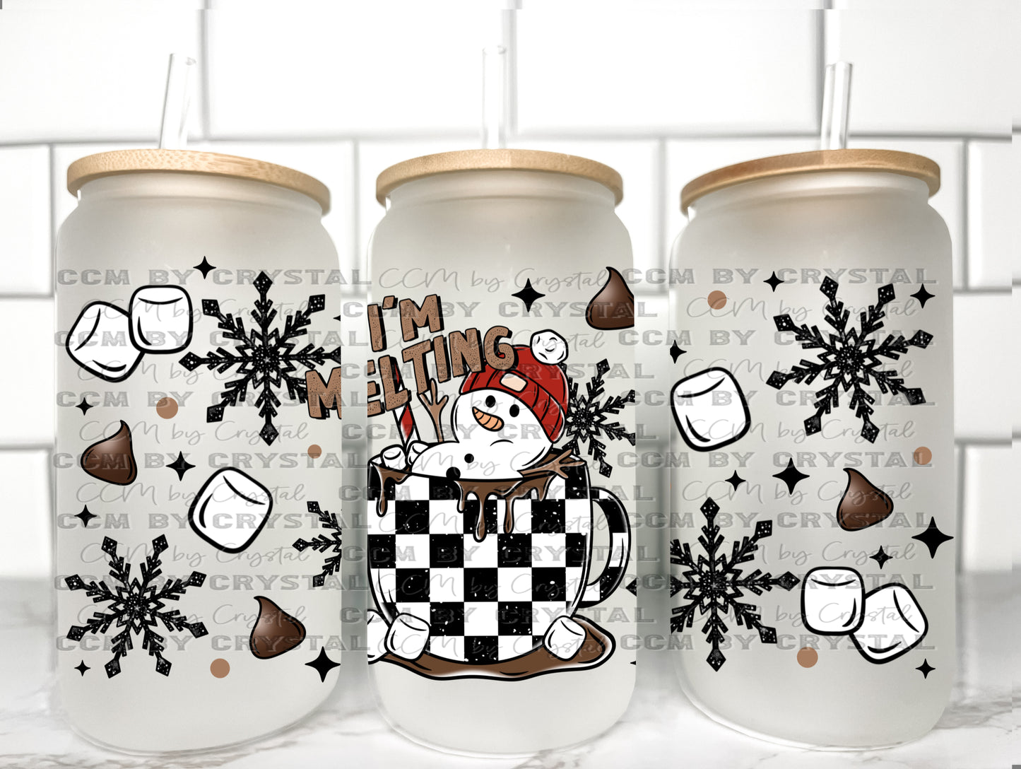 I'm Melting Snowman Winter Christmas UV Transfer 16oz Libby Glass Can Wrap Ready to Apply