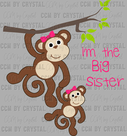 I'm the Big Sister Monkeys Girl Ready to Press Instant Peel DTF Transfers Sublimation Transfers