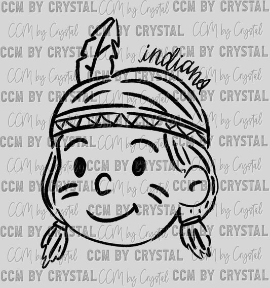 Indians Mascot Doodle Ready to Press Transfer DTF Transfer Sublimation Transfer