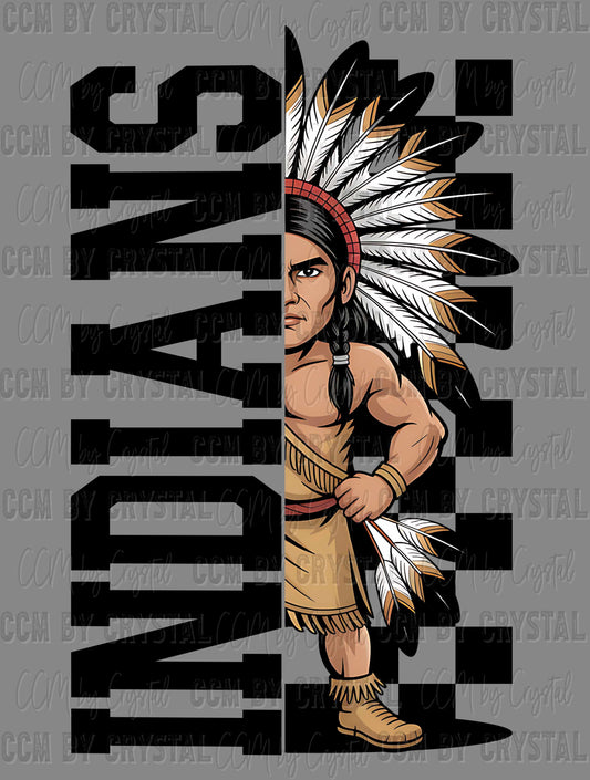 Indians Checkered Sports Mascot Ready to Press Transfer DTF Transfer Sublimation Transfer