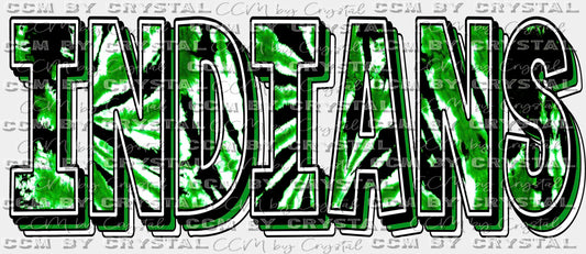 Indians Green Tie Dye Mascot Ready to Press Transfer