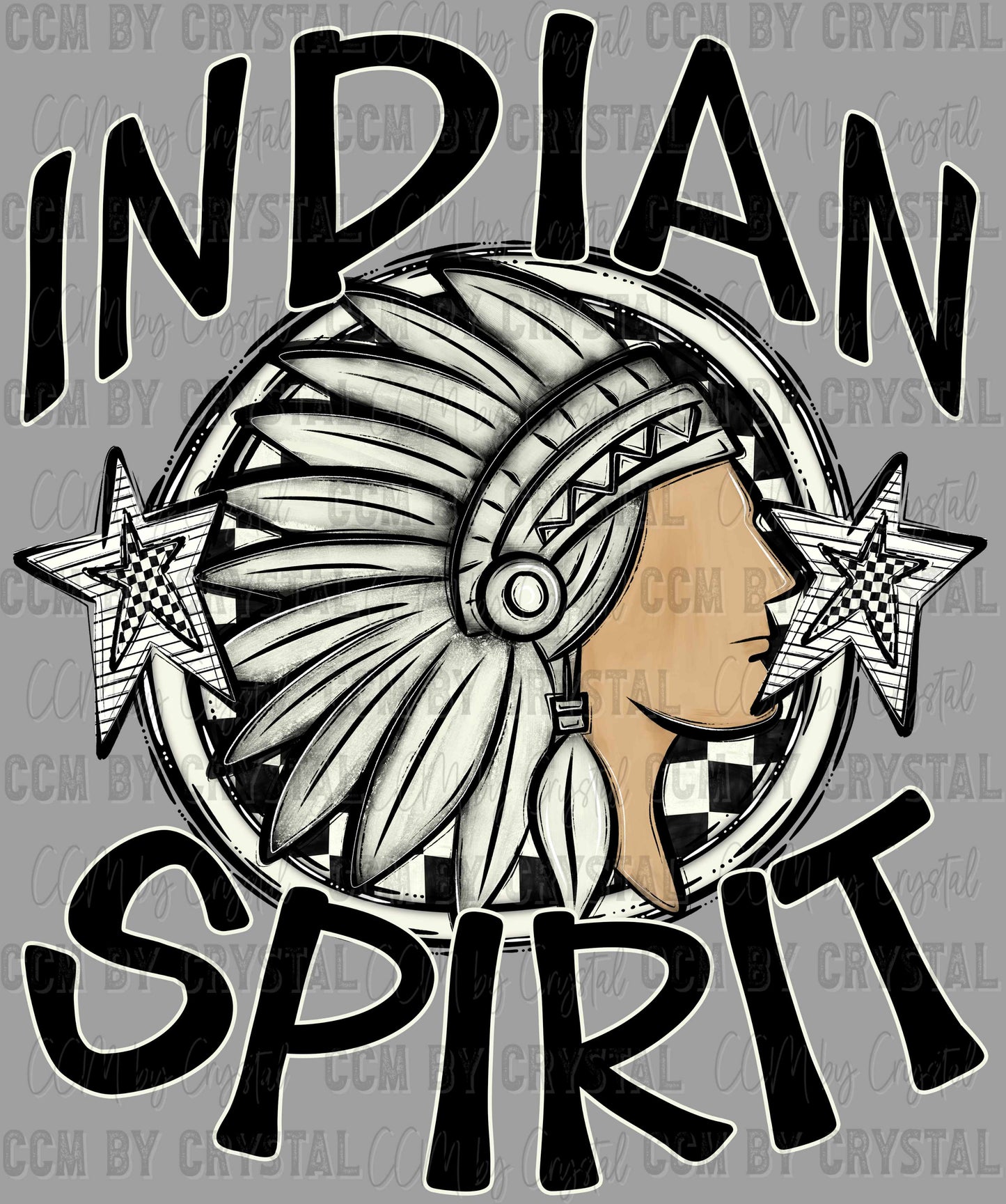 Indian Spirit Stars Checkered Sports Mascot Ready to Press Transfer DTF Transfer Sublimation Transfer