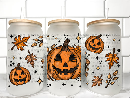 Fall Jack-O-Lantern Halloween UV Transfer 16oz Libby Glass Can Wrap Ready to Apply