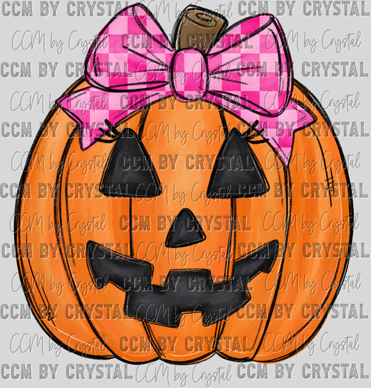 Jack-O-Lantern With Pink Bow Halloween Ready to Press Transfer DTF Transfer Sublimation Transfer