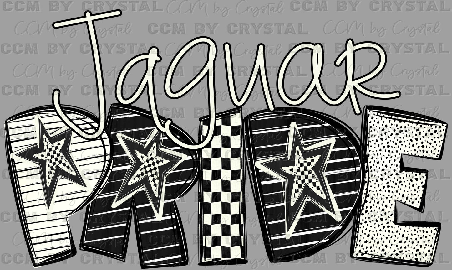 Jaguar Pride Stars Checkered Sports Mascot Ready to Press Transfer DTF Transfer Sublimation Transfer