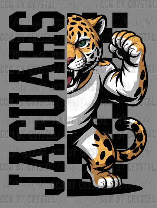 Jaguars Checkered Sports Mascot Ready to Press Transfer DTF Transfer Sublimation Transfer